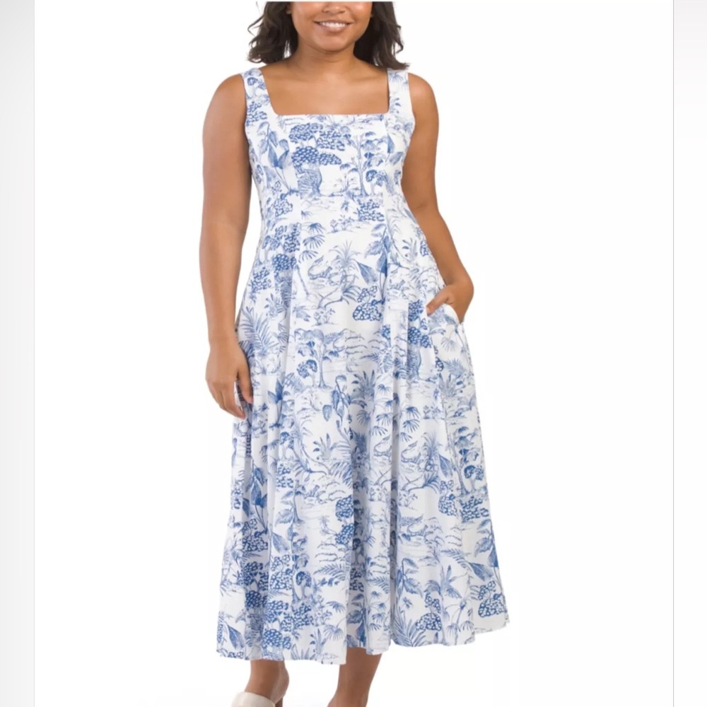 Nicole Miller Blue and White A-Line Toile Print Dress - 2
